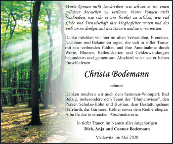 Traueranzeige von Christa Bodemann von Märkische Oderzeitung