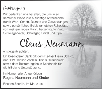 Traueranzeige von Claus Neumann von Märkische Oderzeitung