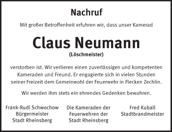 Traueranzeige von Claus Neumann von Märkische Oderzeitung