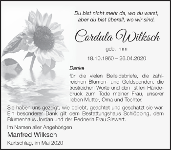 Traueranzeige von Cordula Wilksch von Märkische Oderzeitung