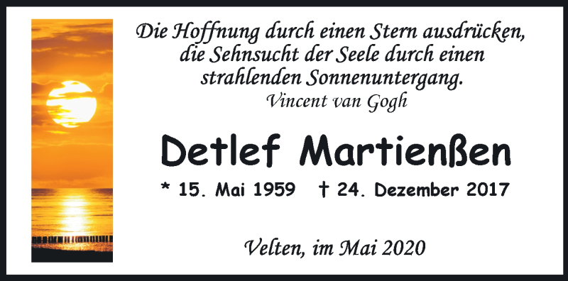  Traueranzeige für Detlef Martienßen vom 16.05.2020 aus Märkische Oderzeitung