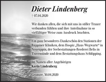 Traueranzeige von Dieter Lindenberg von Märkische Oderzeitung