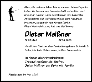 Traueranzeige von Dieter Meißner von Märkische Oderzeitung