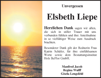 Traueranzeige von Elsbeth Liepe von Märkische Oderzeitung