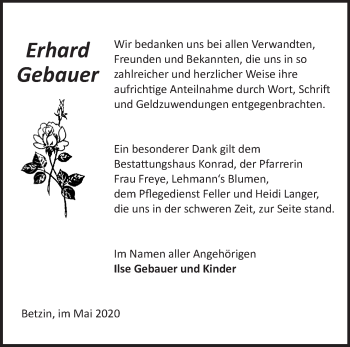 Traueranzeige von Erhard Gebauer von Märkische Oderzeitung