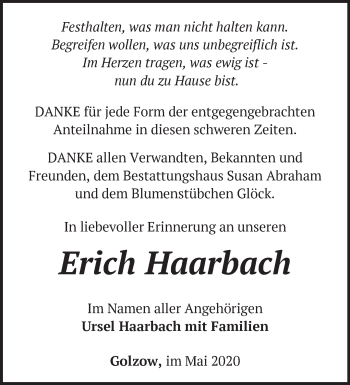 Traueranzeige von Erich Haarbach von Märkische Oderzeitung