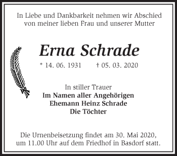 Traueranzeige von Erna Schrade von Märkische Oderzeitung