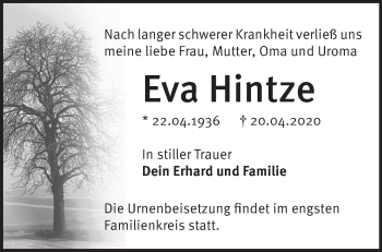 Traueranzeige von Eva Hintze von Märkische Oderzeitung
