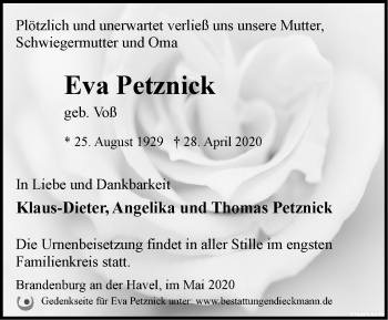 Traueranzeige von Eva Petznick von Märkische Oderzeitung
