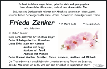 Traueranzeige von Frieda Zenker von Märkische Oderzeitung