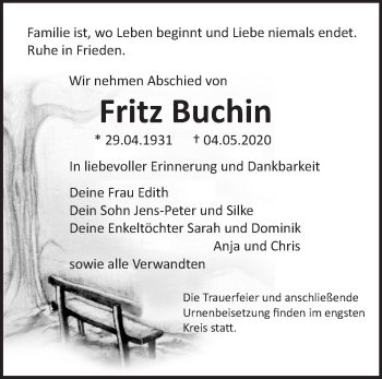 Traueranzeige von Fritz Buchin von Märkische Oderzeitung