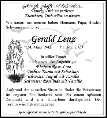 Traueranzeige von Gerald Lenz von Märkische Oderzeitung