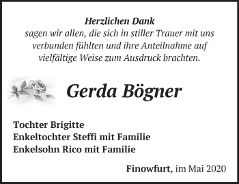 Traueranzeige von Gerda Bögner von Märkische Oderzeitung