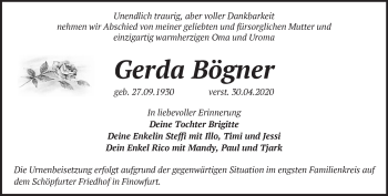 Traueranzeige von Gerda Bögner von Märkische Oderzeitung