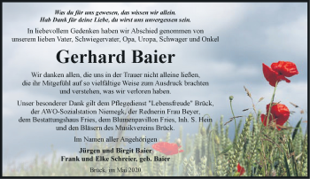 Traueranzeige von Gerhard Baier von Märkische Oderzeitung