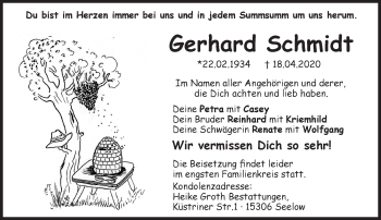 Traueranzeige von Gerhard Schmidt von Märkische Oderzeitung