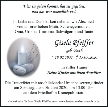 Traueranzeige von Gisela Pfeiffer von Märkische Oderzeitung