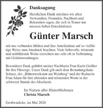 Traueranzeige von Günter Marsch von Märkische Oderzeitung