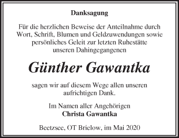 Traueranzeige von Günther Gawantka von Märkische Oderzeitung