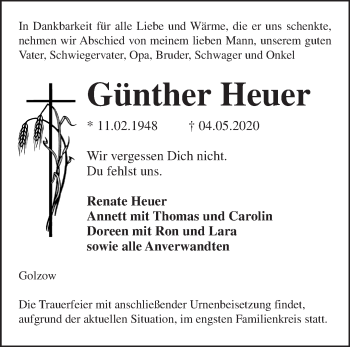 Traueranzeige von Günther Heuer von Märkische Oderzeitung