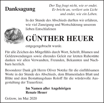 Traueranzeige von Günther Heuer von Märkische Oderzeitung