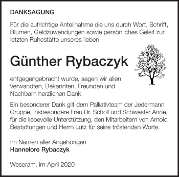 Traueranzeige von Günther Rybaczyk von Märkische Oderzeitung