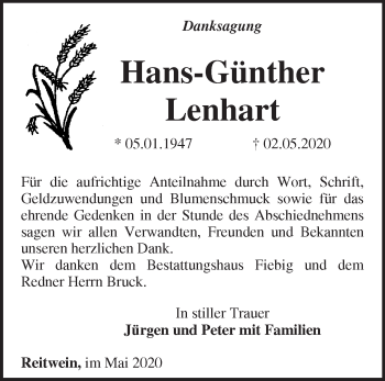 Traueranzeige von Hans-Günther Lenhart von Märkische Oderzeitung