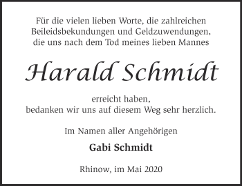 Traueranzeige von Harald Schmidt von Märkische Oderzeitung