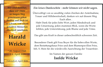 Traueranzeige von Harald Wricke von Märkische Oderzeitung