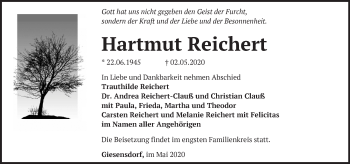 Traueranzeige von Hartmut Reichert von Märkische Oderzeitung