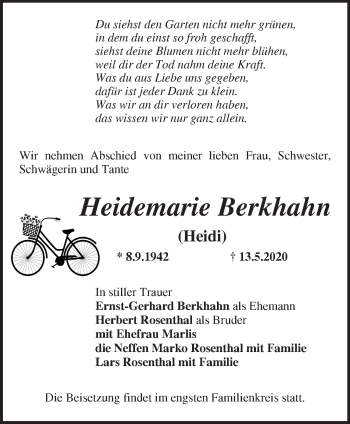 Traueranzeige von Heidemarie Berkhahn von Märkische Oderzeitung