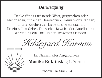 Traueranzeige von Hildegard Kornau von Märkische Oderzeitung