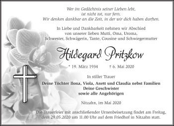 Traueranzeige von Hildegard Pritzkow von Märkische Oderzeitung