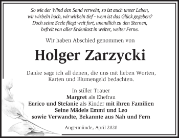 Traueranzeige von Holger Zarzycki von Märkische Oderzeitung