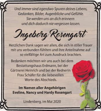 Traueranzeige von Ingeborg Rosengart von Märkische Oderzeitung