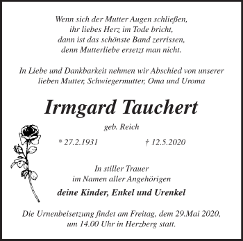 Traueranzeige von Irmgard Tauchert von Märkische Oderzeitung