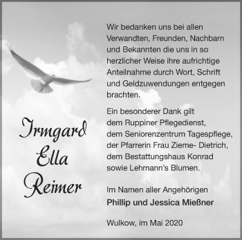 Traueranzeige von Irmgard Ella Reimer von Märkische Oderzeitung