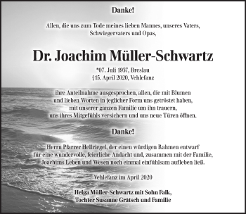 Traueranzeige von Joachim Müller-Schwanz von Märkische Oderzeitung