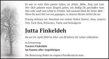 Traueranzeige von Jutta Finkeldeh von Märkische Oderzeitung