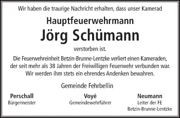 Traueranzeige von Jörg Schümann von Märkische Oderzeitung