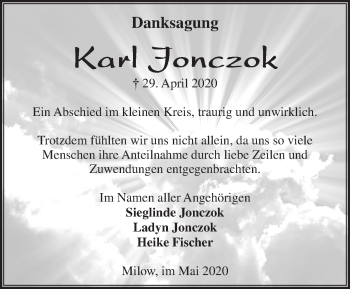 Traueranzeige von Karl Jonczok von Märkische Oderzeitung