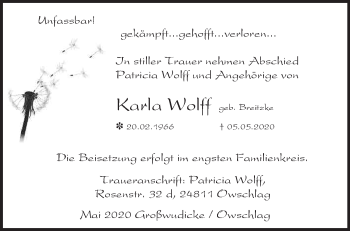 Traueranzeige von Karla Wolff von Märkische Oderzeitung