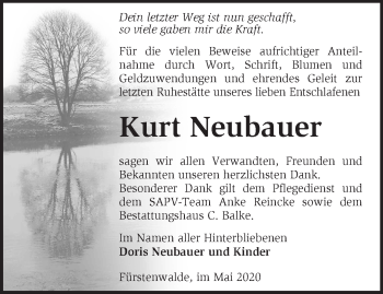 Traueranzeige von Kurt Neubauer von Märkische Oderzeitung