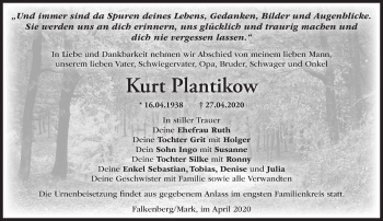 Traueranzeige von Kurt Plantikow von Märkische Oderzeitung