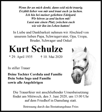 Traueranzeige von Kurt Schulze von Märkische Oderzeitung