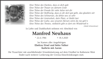 Traueranzeige von Manfred Neuhaus von Märkische Oderzeitung