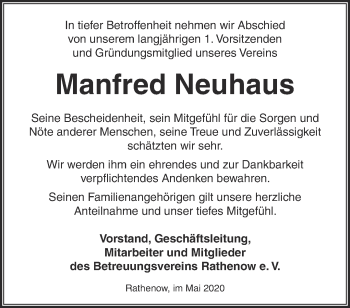 Traueranzeige von Manfred Neuhaus von Märkische Oderzeitung