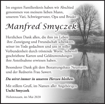 Traueranzeige von Manfred Smyczek von Märkische Oderzeitung