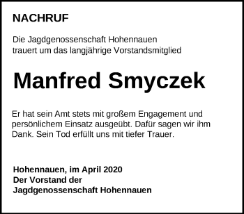 Traueranzeige von Manfred Smyczek von Märkische Oderzeitung