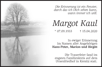 Traueranzeige von Margot Kaul von Märkische Oderzeitung